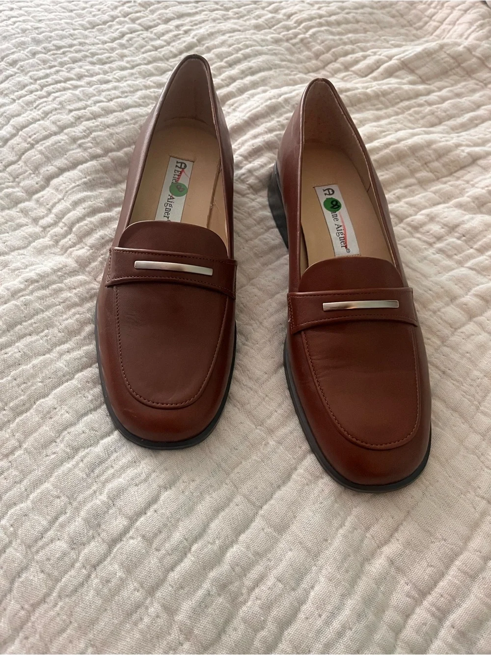 Etienne Aigner Brown Leather Penny Loafers with Silver Accent 8